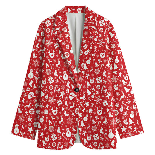 Merry Christmas Elements Pattern Print Women's Cotton Blazer