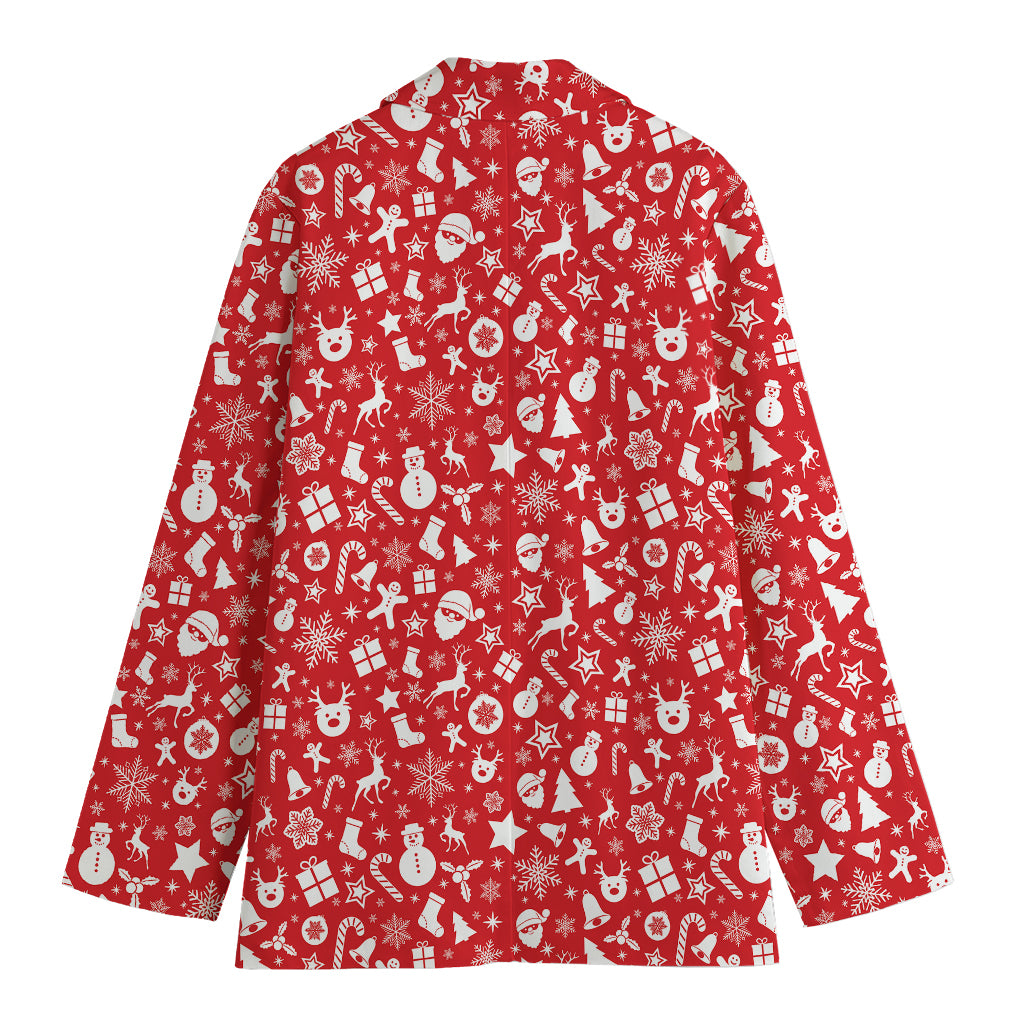 Merry Christmas Elements Pattern Print Women's Cotton Blazer