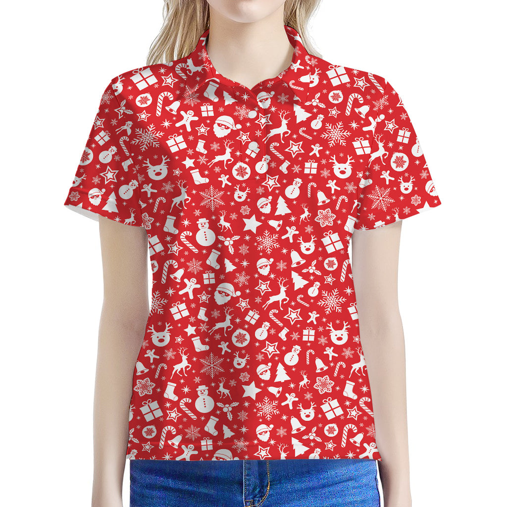 Merry Christmas Elements Pattern Print Women's Polo Shirt