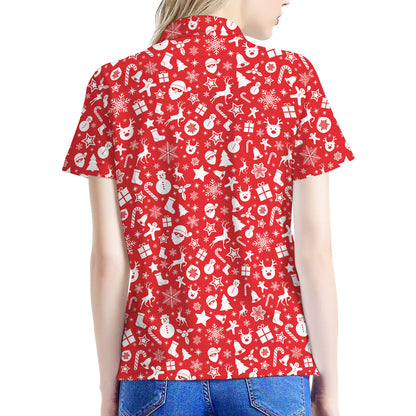 Merry Christmas Elements Pattern Print Women's Polo Shirt