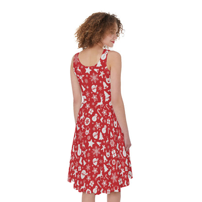 Merry Christmas Elements Pattern Print Women's Sleeveless Dress