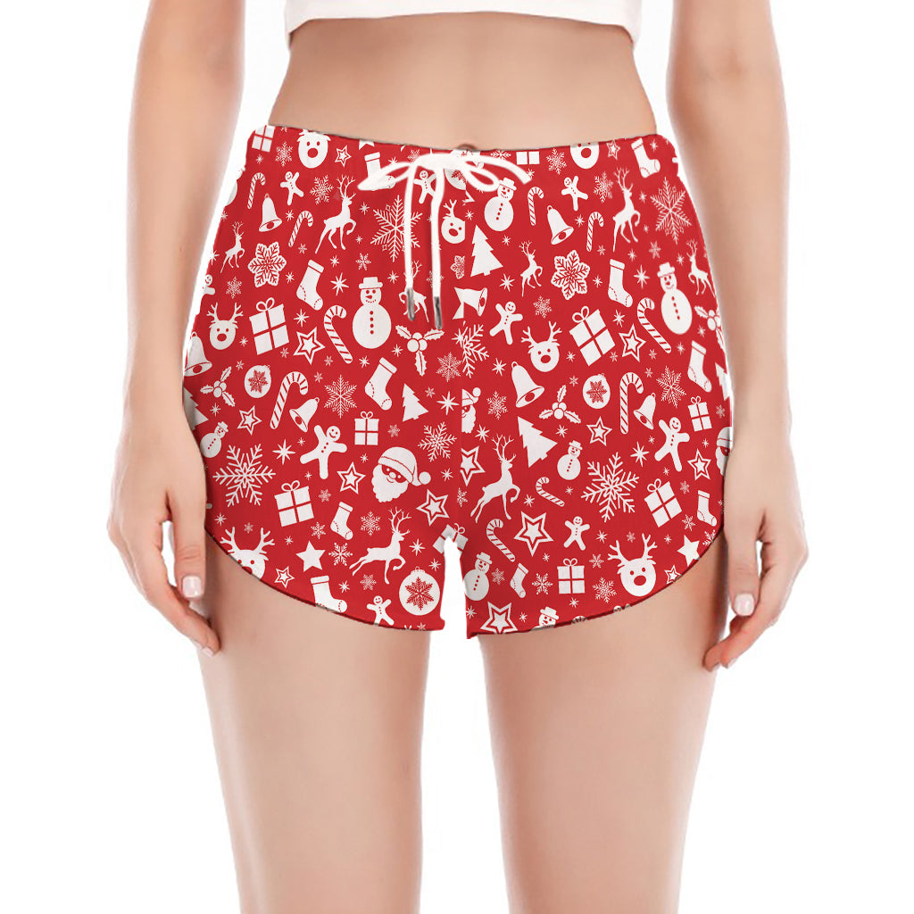 Merry Christmas Elements Pattern Print Women's Split Running Shorts