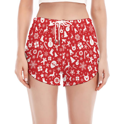 Merry Christmas Elements Pattern Print Women's Split Running Shorts