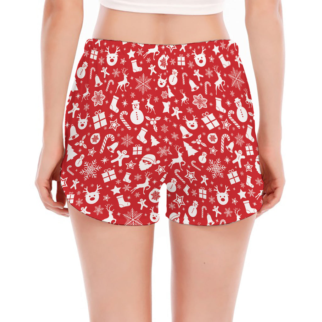 Merry Christmas Elements Pattern Print Women's Split Running Shorts