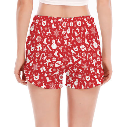 Merry Christmas Elements Pattern Print Women's Split Running Shorts