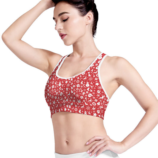 Merry Christmas Elements Pattern Print Women's Sports Bra