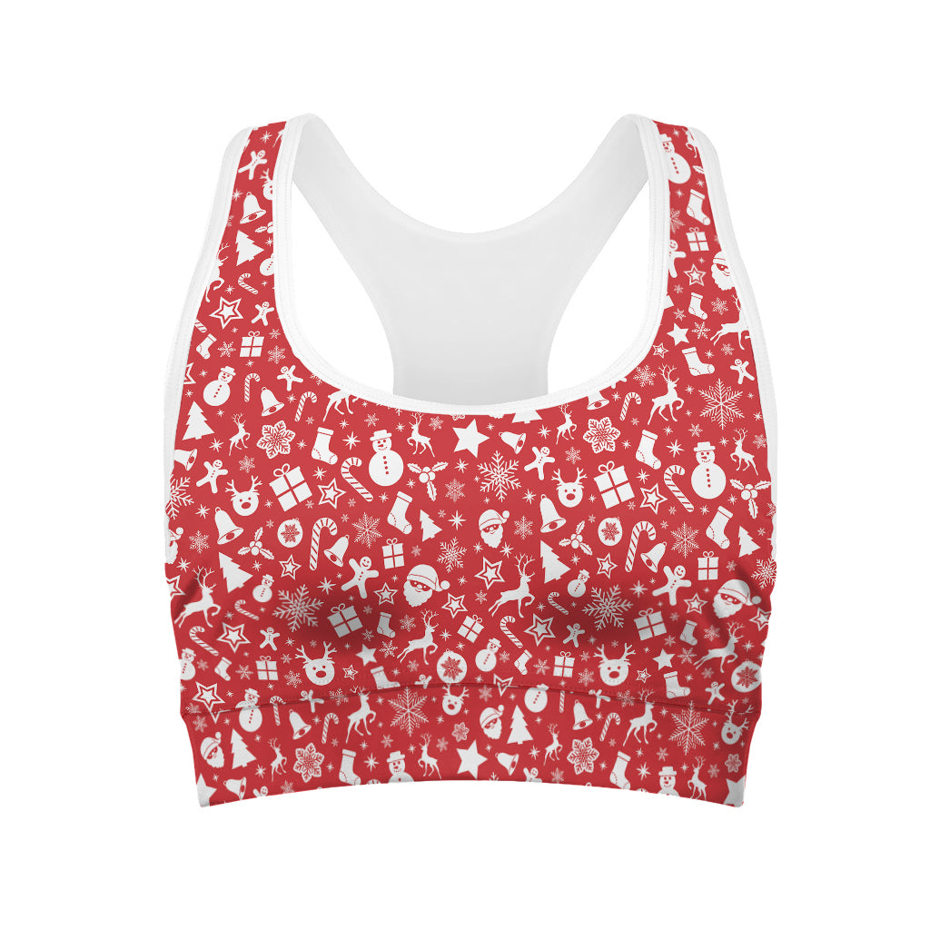 Merry Christmas Elements Pattern Print Women's Sports Bra