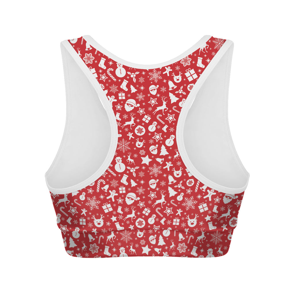 Merry Christmas Elements Pattern Print Women's Sports Bra