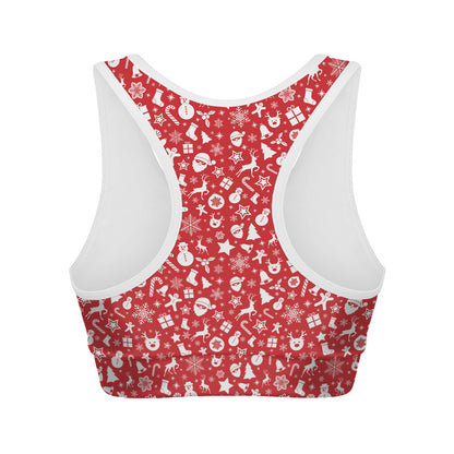 Merry Christmas Elements Pattern Print Women's Sports Bra