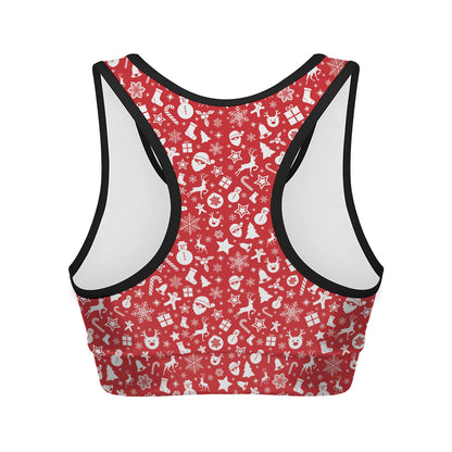 Merry Christmas Elements Pattern Print Women's Sports Bra