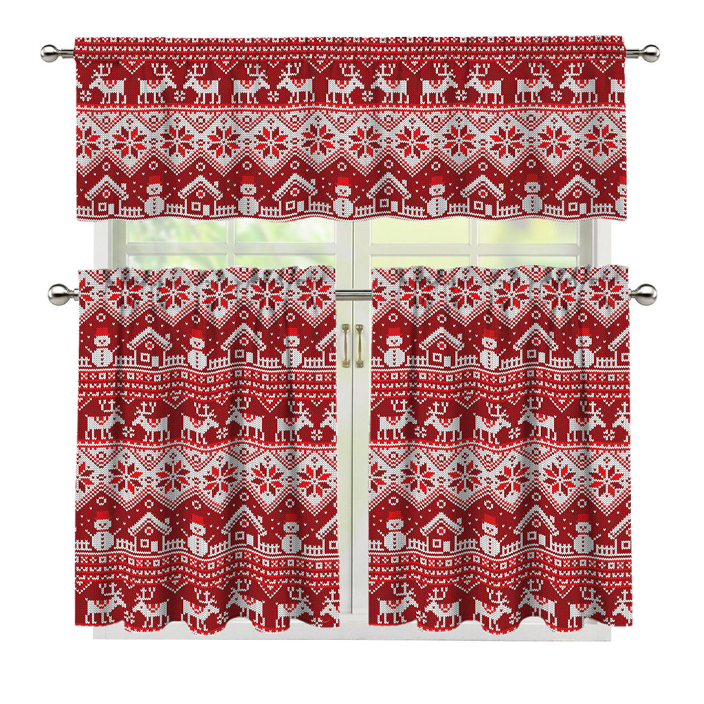 Merry Christmas Knitted Pattern Print 3 Piece Kitchen Curtains