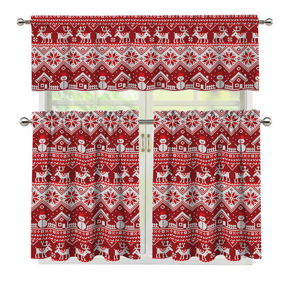 Merry Christmas Knitted Pattern Print 3 Piece Kitchen Curtains