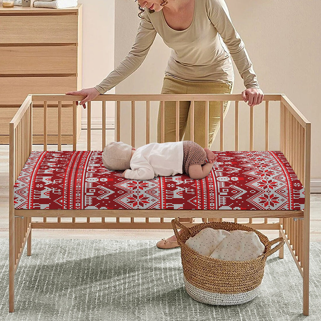 Merry Christmas Knitted Pattern Print Baby Crib Sheet