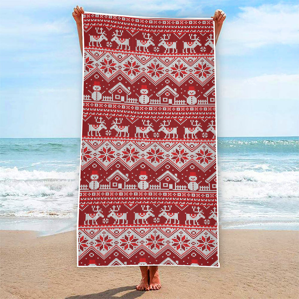 Merry Christmas Knitted Pattern Print Beach Towel