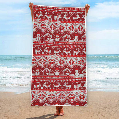 Merry Christmas Knitted Pattern Print Beach Towel