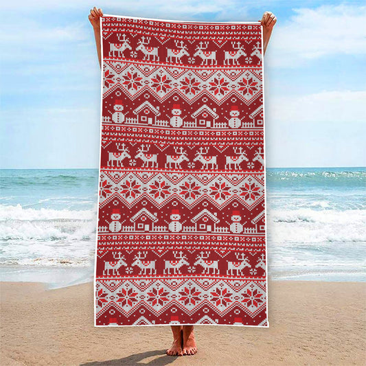 Merry Christmas Knitted Pattern Print Beach Towel