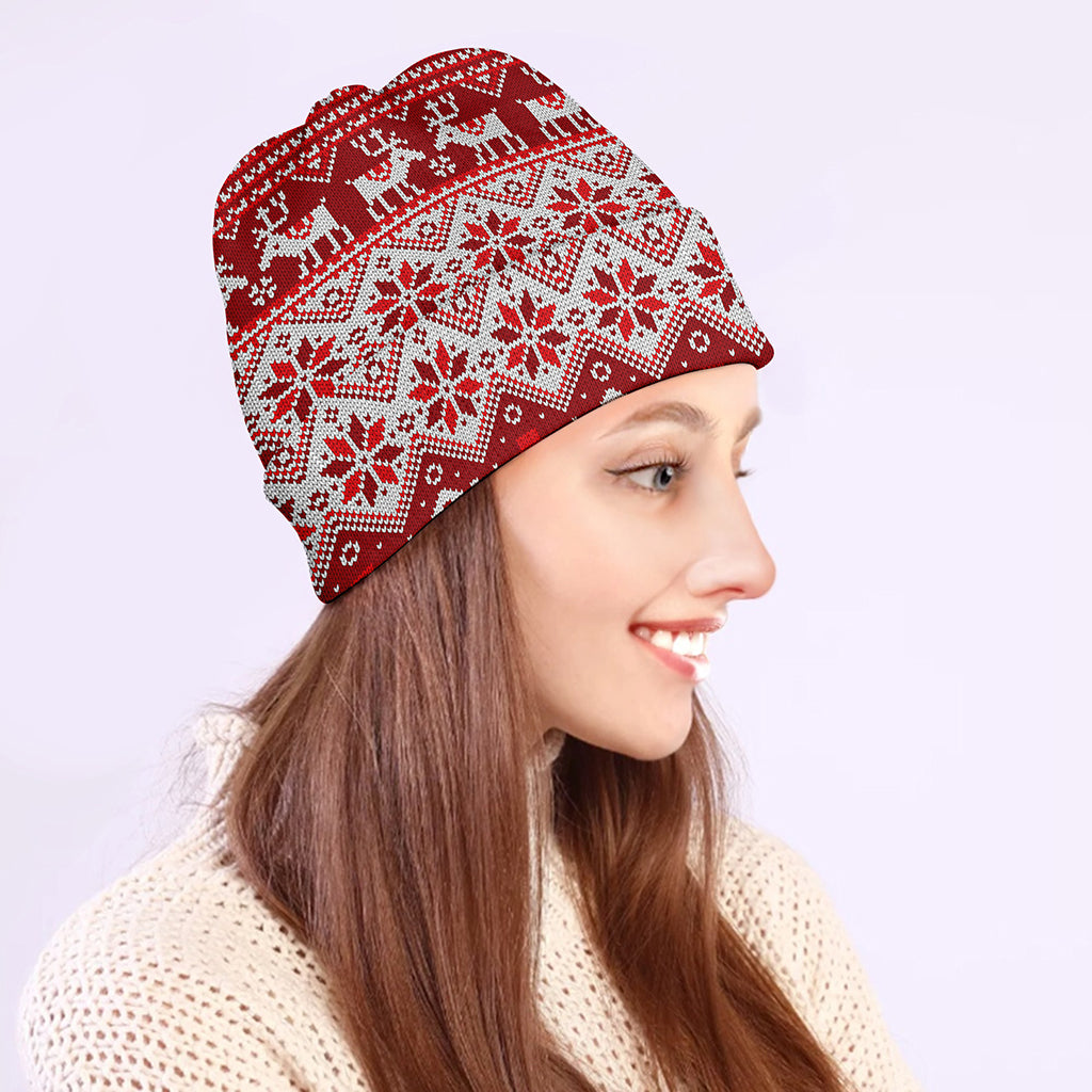 Merry Christmas Knitted Pattern Print Beanie