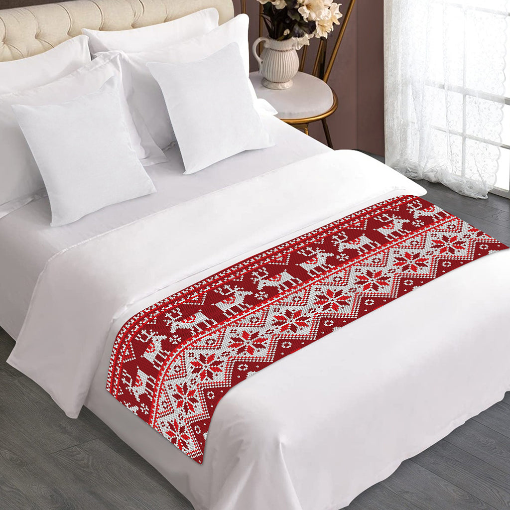 Merry Christmas Knitted Pattern Print Bed Runner