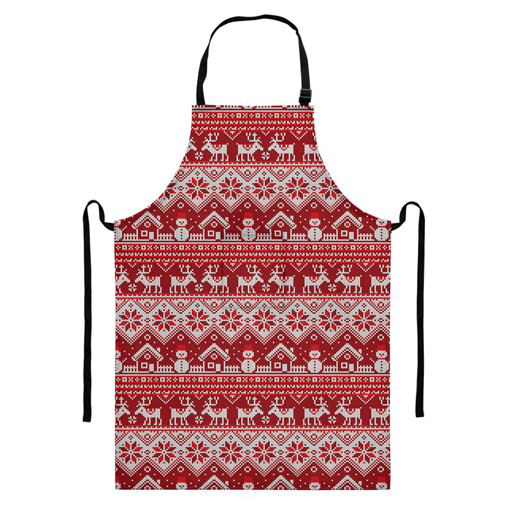 Merry Christmas Knitted Pattern Print Bib Apron With Pocket