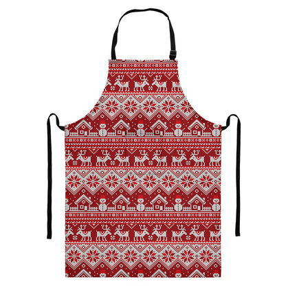 Merry Christmas Knitted Pattern Print Bib Apron With Pocket