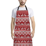 Merry Christmas Knitted Pattern Print Bib Apron With Pocket