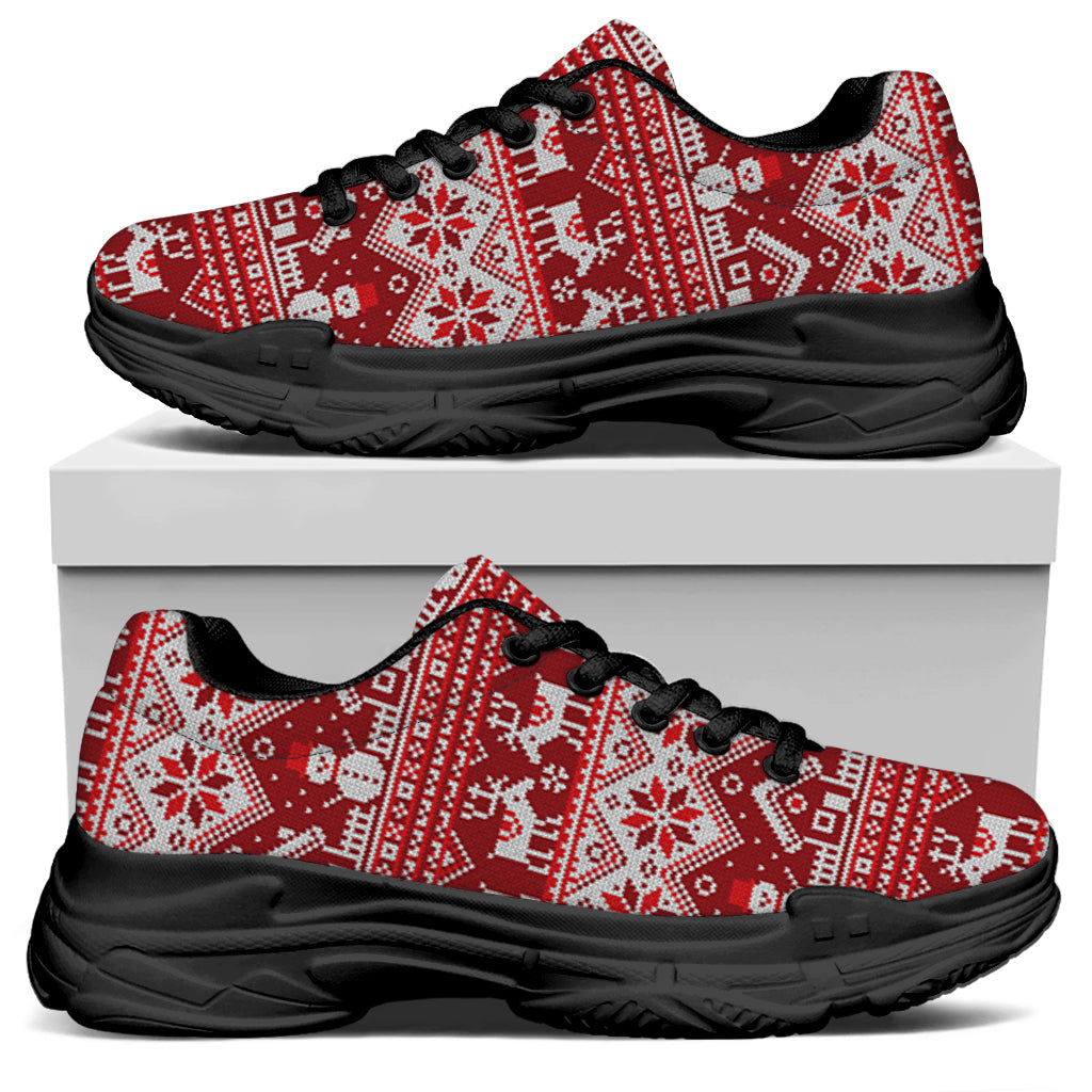 Merry Christmas Knitted Pattern Print Black Chunky Shoes