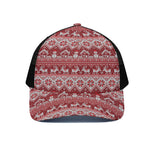 Merry Christmas Knitted Pattern Print Black Mesh Trucker Cap