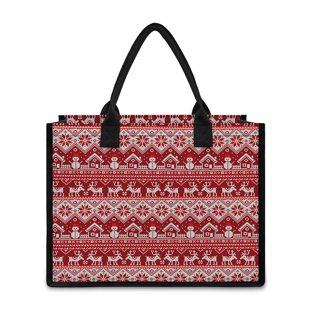 Merry Christmas Knitted Pattern Print Canvas Tote Bag