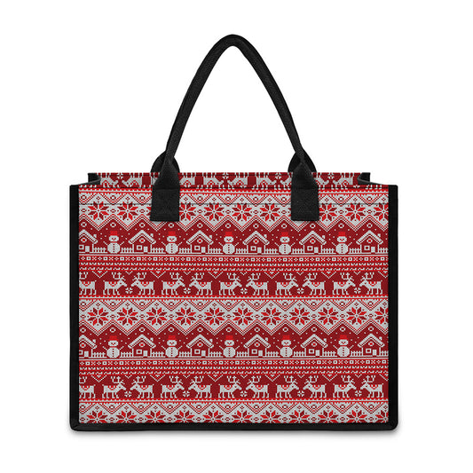 Merry Christmas Knitted Pattern Print Canvas Tote Bag