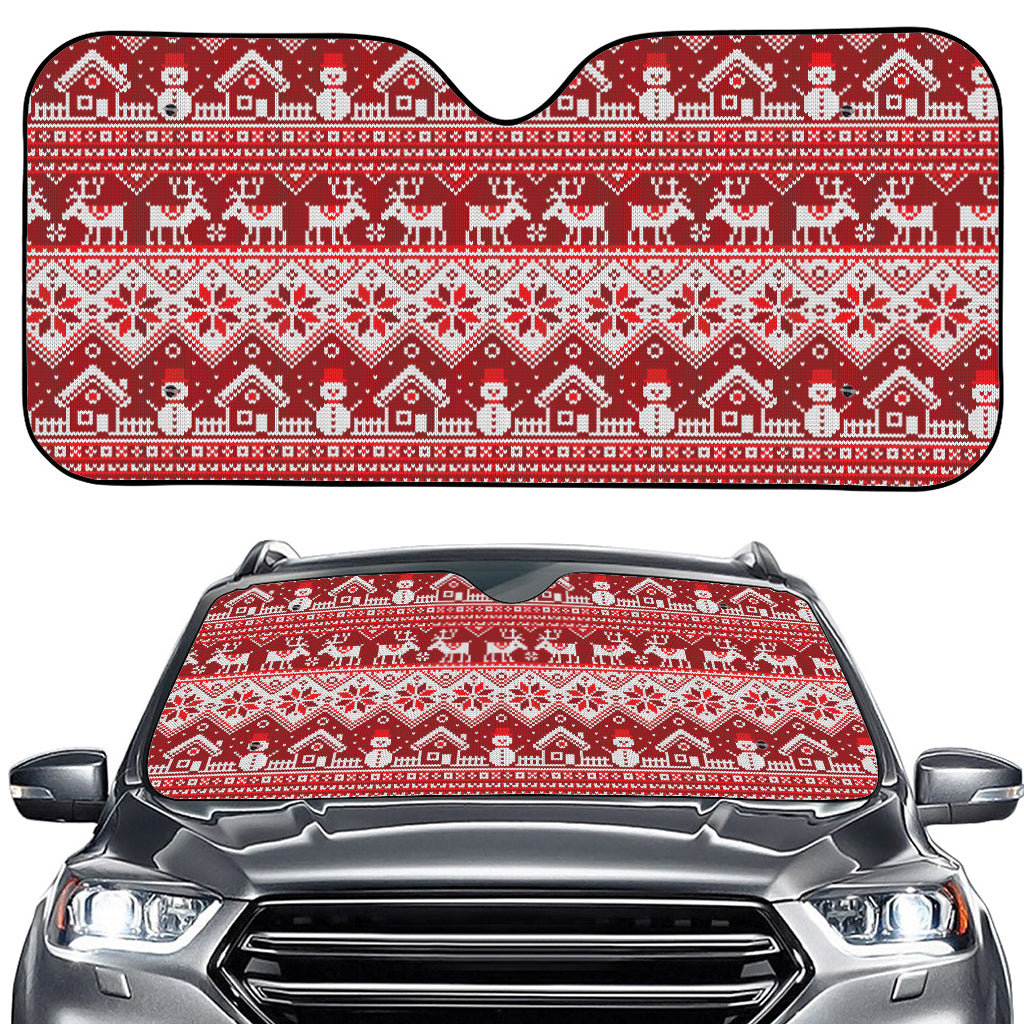 Merry Christmas Knitted Pattern Print Car Windshield Sun Shade