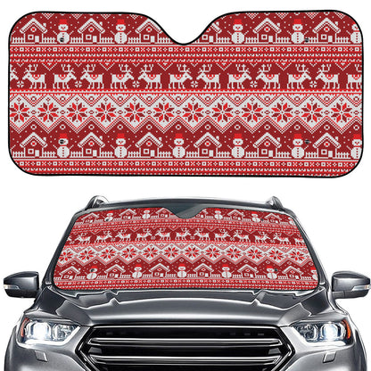 Merry Christmas Knitted Pattern Print Car Windshield Sun Shade