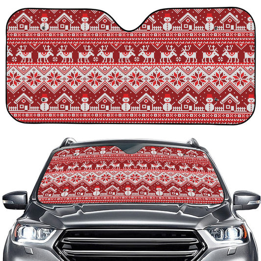 Merry Christmas Knitted Pattern Print Car Windshield Sun Shade