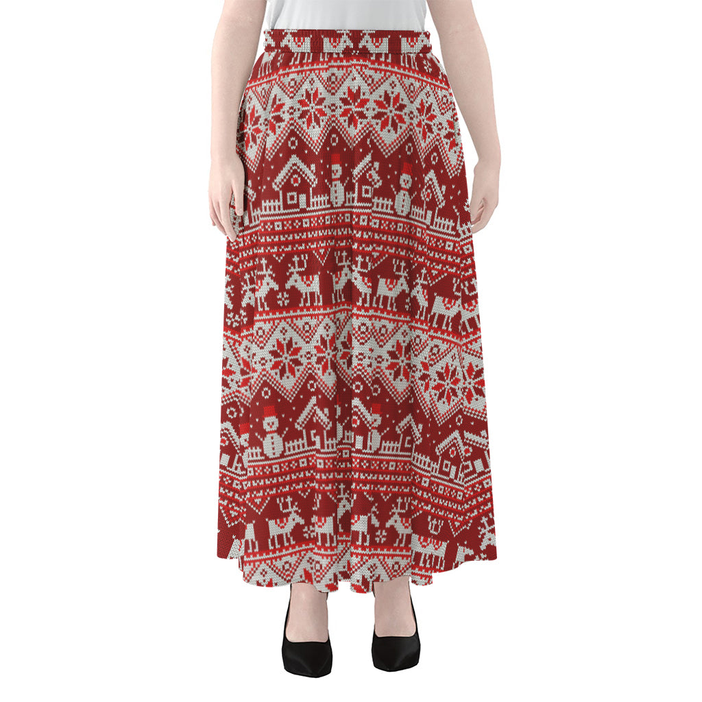 Merry Christmas Knitted Pattern Print Chiffon Maxi Skirt