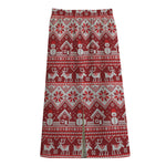 Merry Christmas Knitted Pattern Print Cotton Front Slit Maxi Skirt