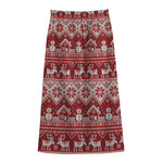 Merry Christmas Knitted Pattern Print Cotton Front Slit Maxi Skirt