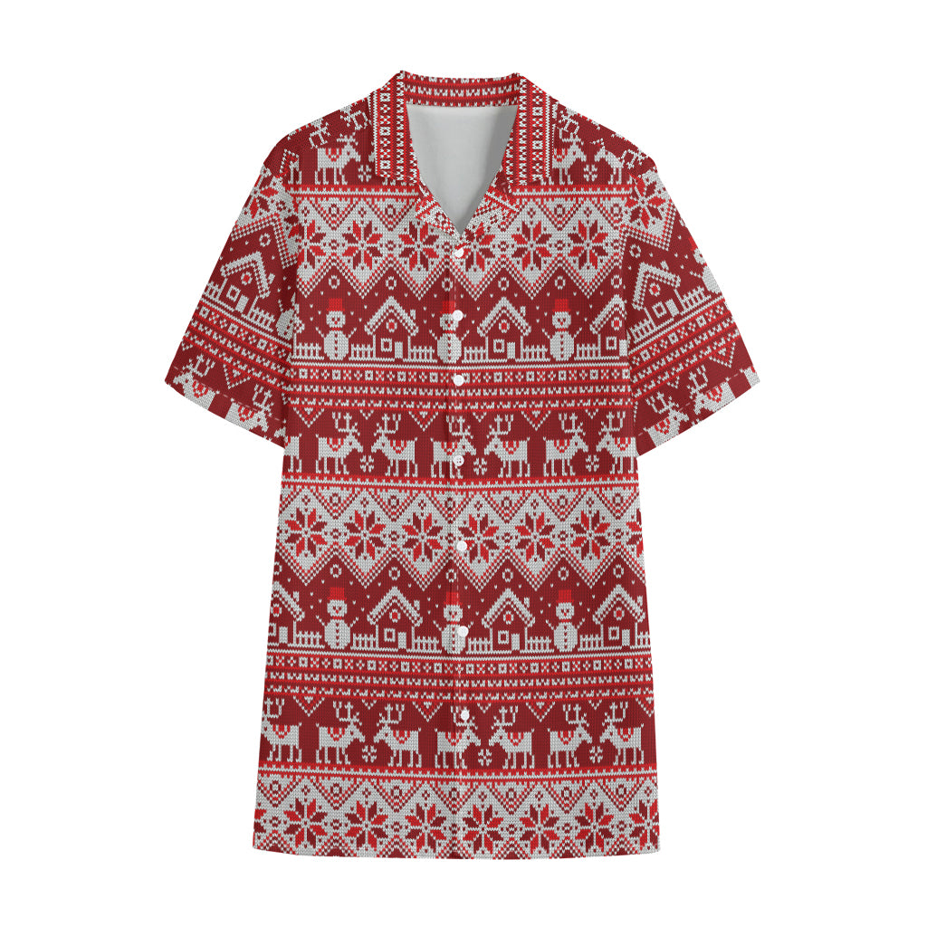 Merry Christmas Knitted Pattern Print Cotton Hawaiian Shirt