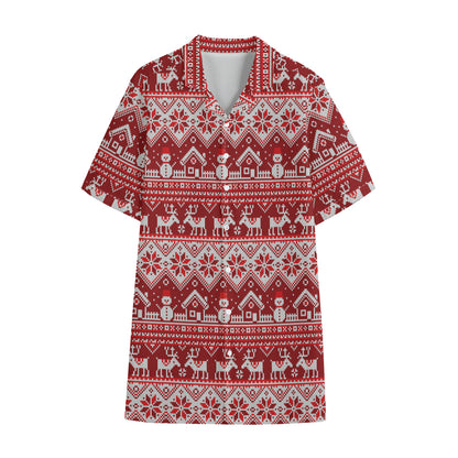 Merry Christmas Knitted Pattern Print Cotton Hawaiian Shirt