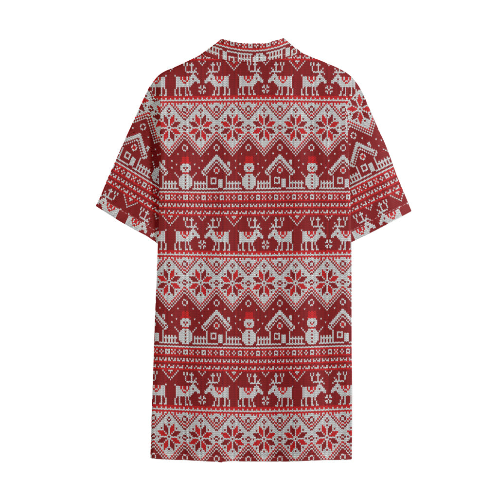 Merry Christmas Knitted Pattern Print Cotton Hawaiian Shirt