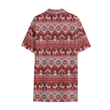 Merry Christmas Knitted Pattern Print Cotton Hawaiian Shirt