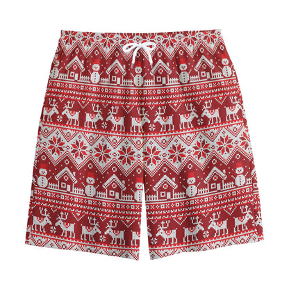 Merry Christmas Knitted Pattern Print Cotton Shorts