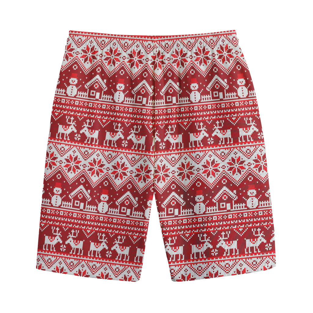 Merry Christmas Knitted Pattern Print Cotton Shorts
