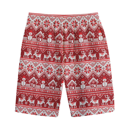 Merry Christmas Knitted Pattern Print Cotton Shorts