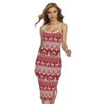 Merry Christmas Knitted Pattern Print Cross Back Cami Dress