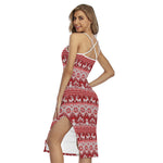 Merry Christmas Knitted Pattern Print Cross Back Cami Dress