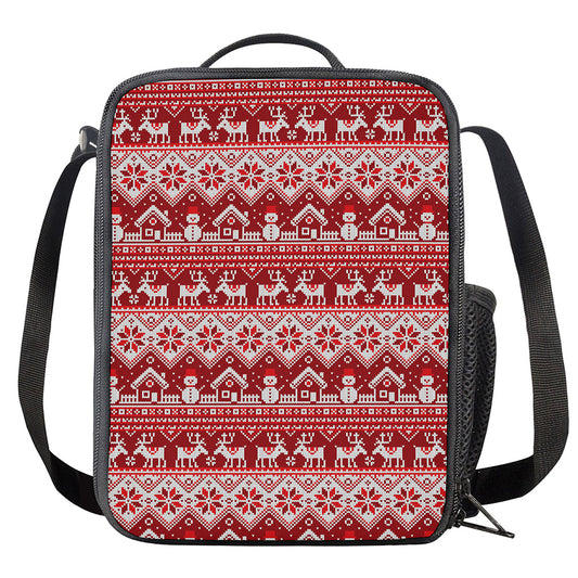Merry Christmas Knitted Pattern Print Crossbody Lunch Bag