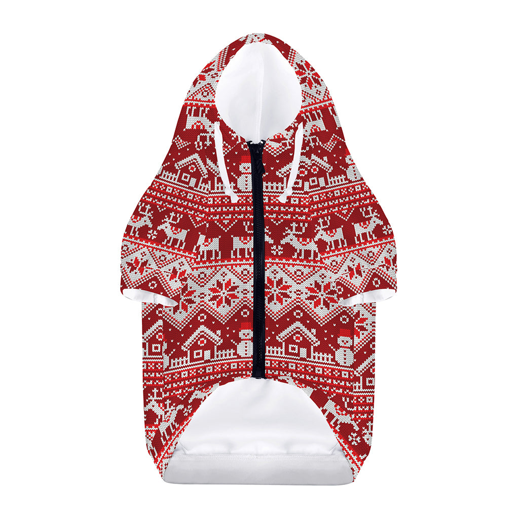 Merry Christmas Knitted Pattern Print Dog Zip Up Hoodie