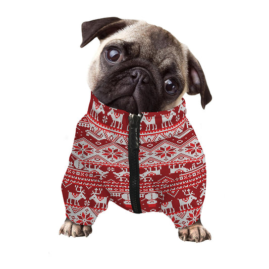 Merry Christmas Knitted Pattern Print Dog Zip Up Jacket