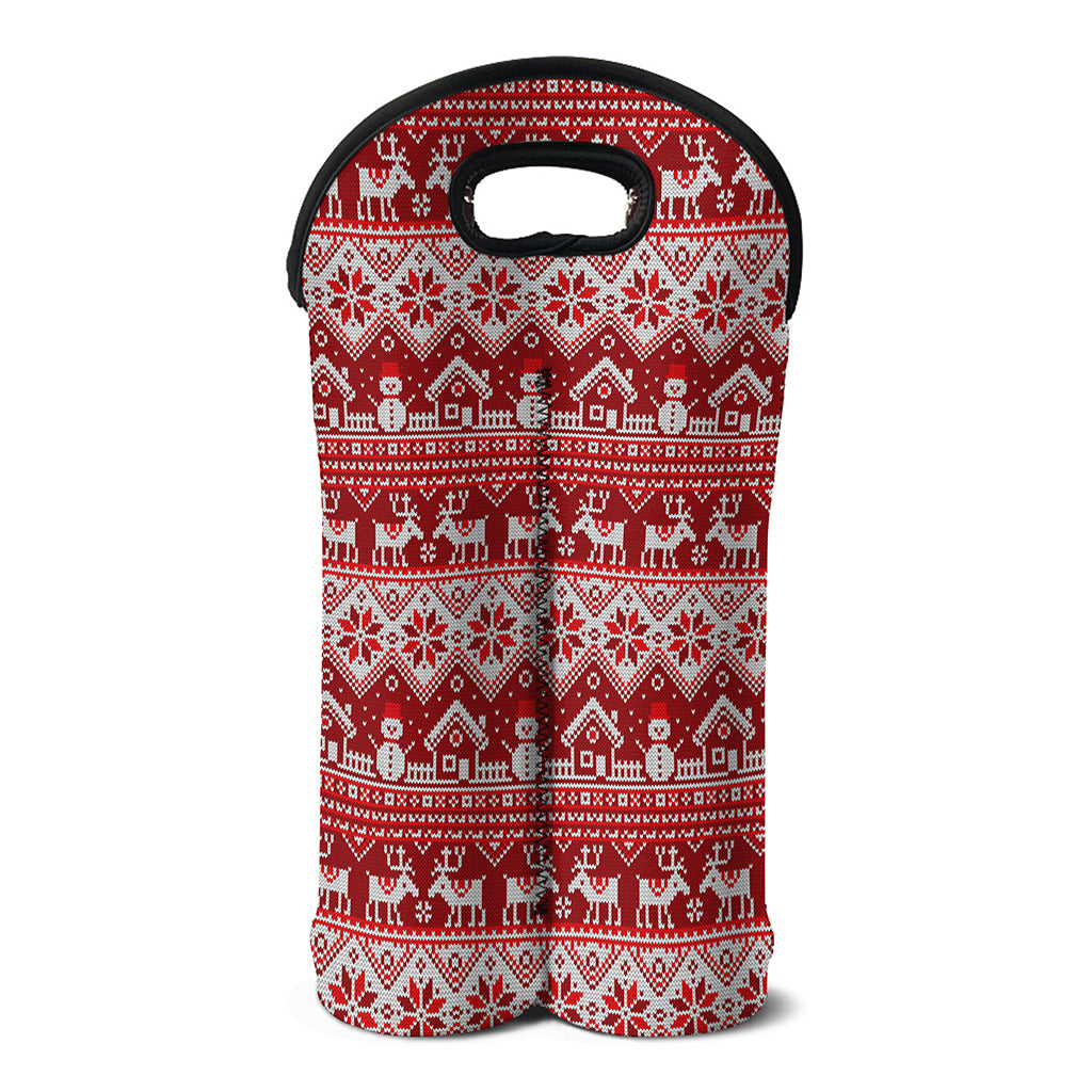 Merry Christmas Knitted Pattern Print Double Neoprene Wine Tote