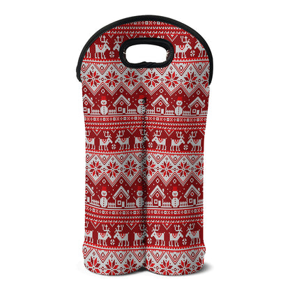 Merry Christmas Knitted Pattern Print Double Neoprene Wine Tote