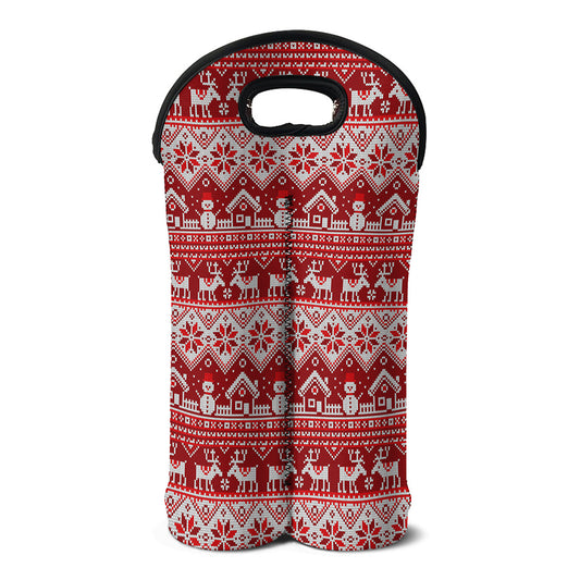 Merry Christmas Knitted Pattern Print Double Neoprene Wine Tote